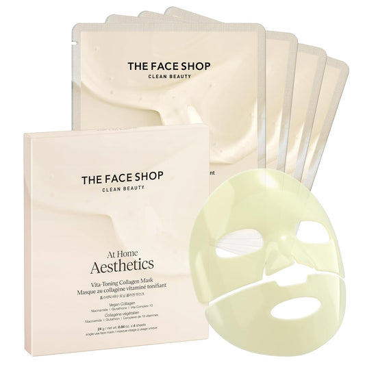 Korean Skincare Facial Mask Sheet Home Aesthetics Vita Toning Vegan Collagen Essential for Glow Skin Moisturizing Firming  Improves Uneven Tone 4EA